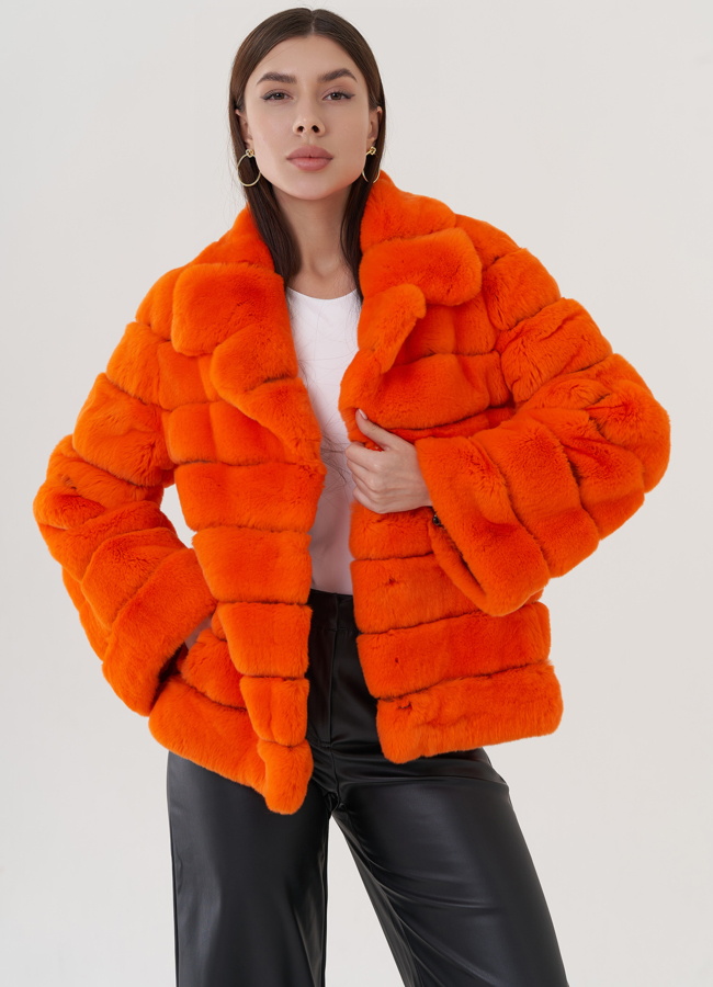 Шуба из меха кролика с английским воротником  модель № 25759 универмаг малина