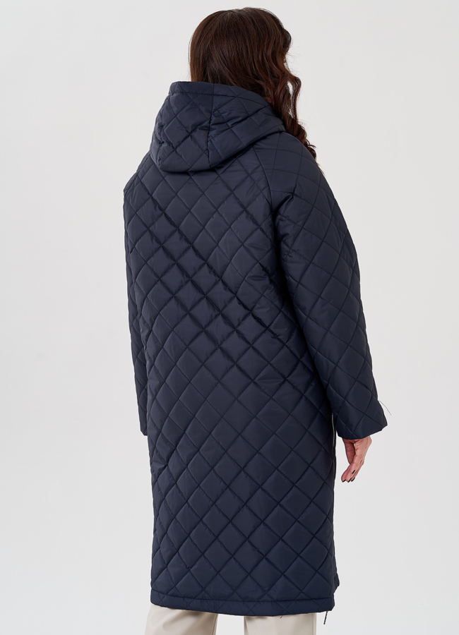 Пальто с капюшоном синего цвета  модель № 23939 универмаг малина