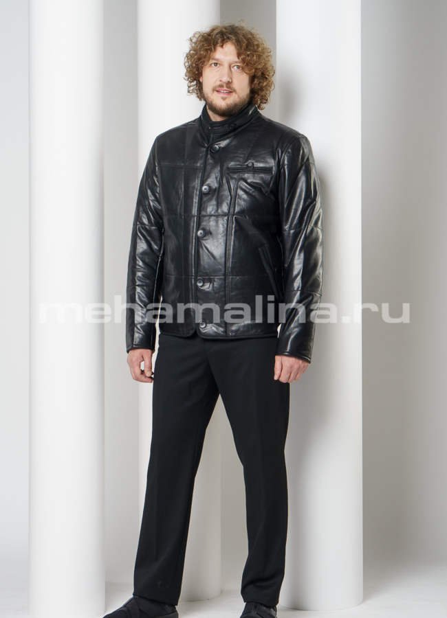 фото Утепленная кожаная куртка на пуговицах модель № KP-229