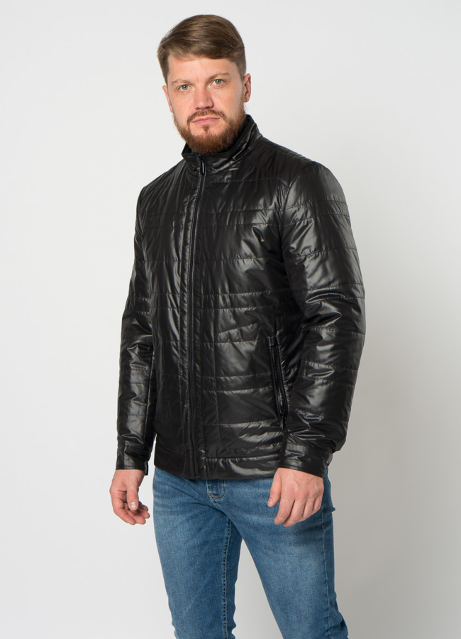 Мужская куртка в черном цвете с воротником стойкой модель № 21595 меха малина