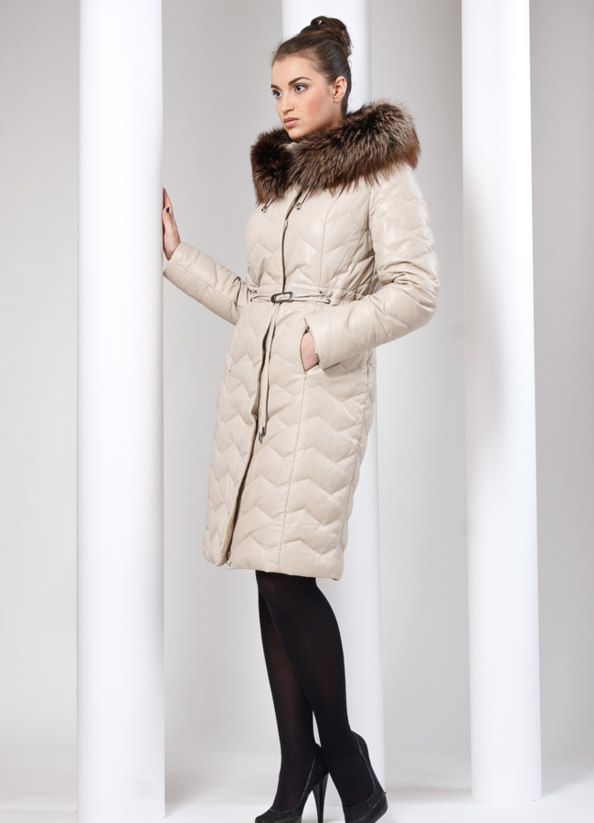 фото Кожаный пуховик модель № П-1