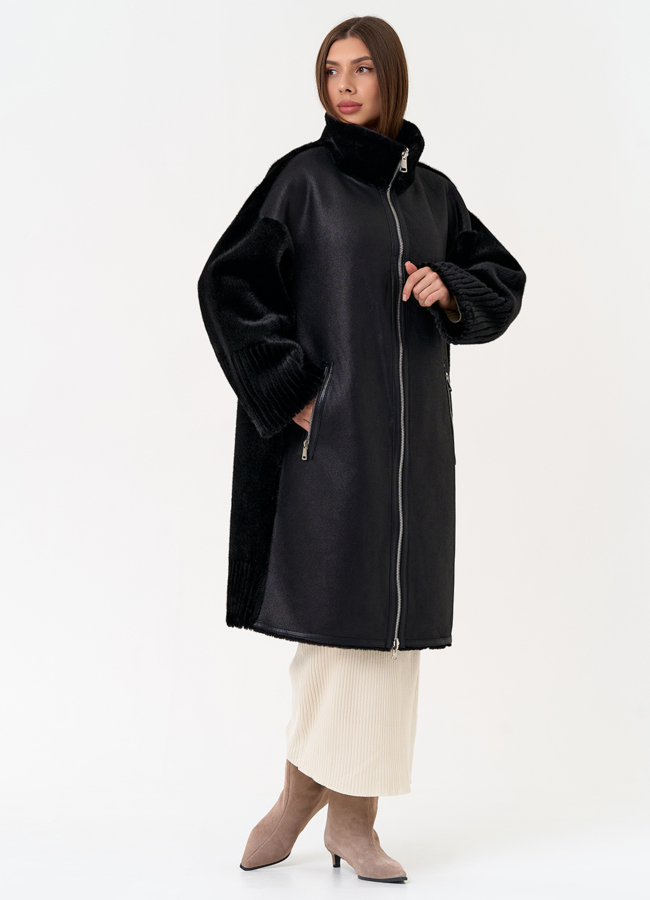 фото Женская двухсторонняя дубленка из эко замши с воротником стойкой модель № 31412 фото Женская двухсторонняя дубленка из эко замши с воротником стойкой модель № 31412