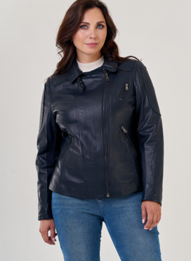 Куртка косуха из натуральной кожи в синем цвете Куртка косуха из натуральной кожи в синем цвете