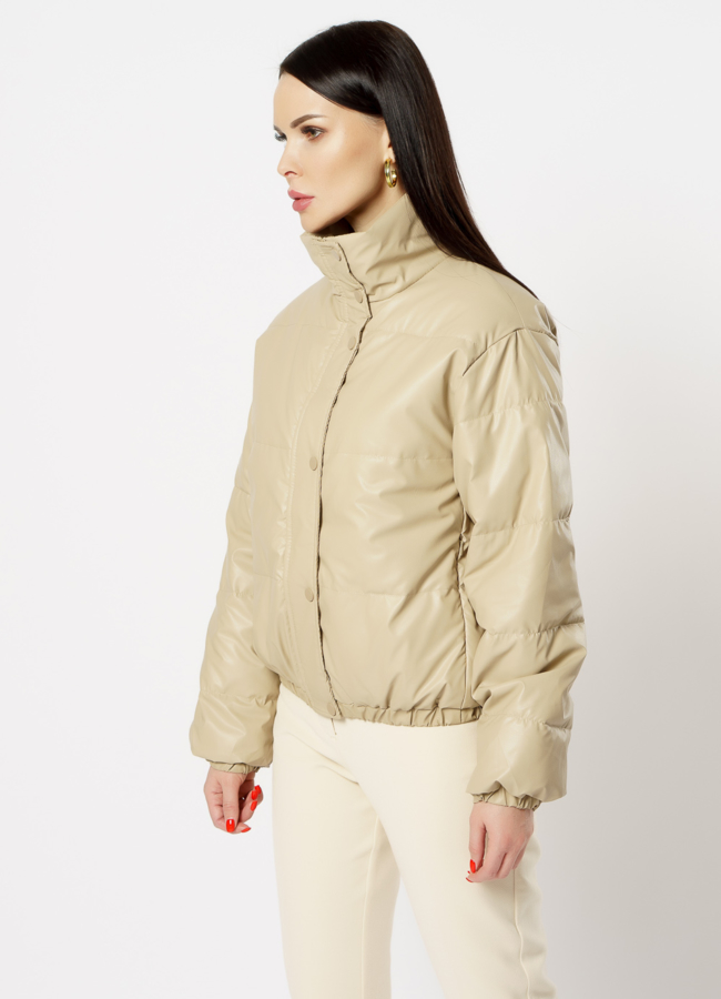 Куртка из эко кожи утепленная бежевого цвета модель № 505 универмаг малина