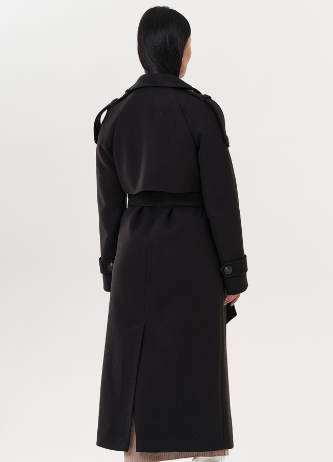 фото Женское двубортное пальто в черном цвете модель № 26241