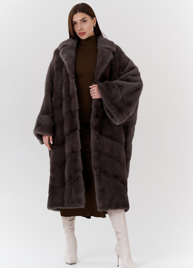 Норковая шуба с английским воротником  модель № 23816 универмаг малина