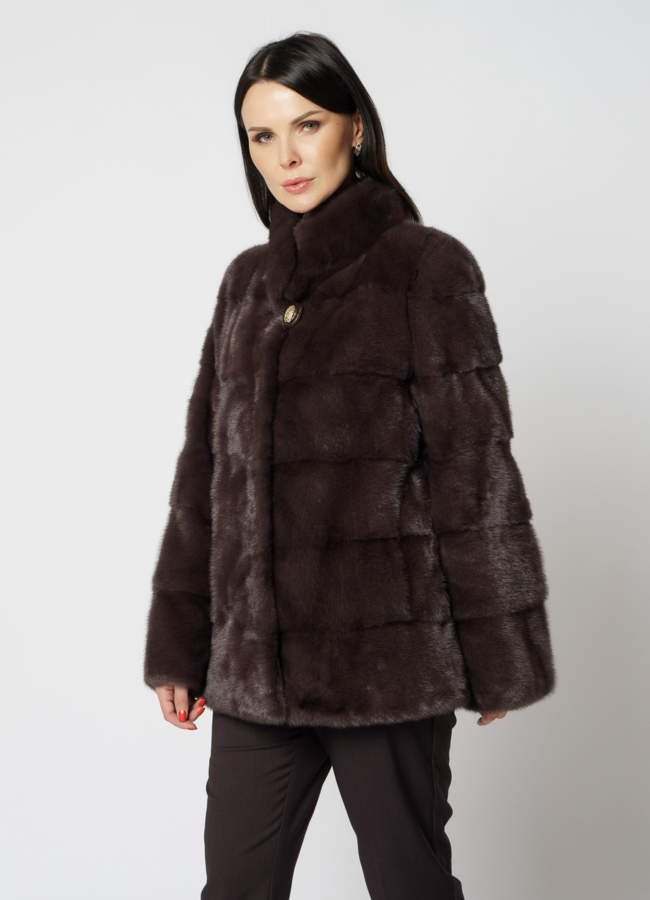фото Укороченная норковая шуба с воротником стойкой  модель № S-817