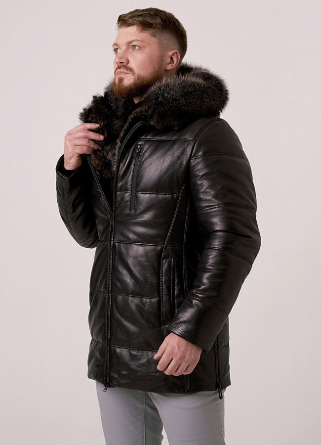 Зимний пуховик из натуральной кожи с мехом  модель № 1776-2 в кредит