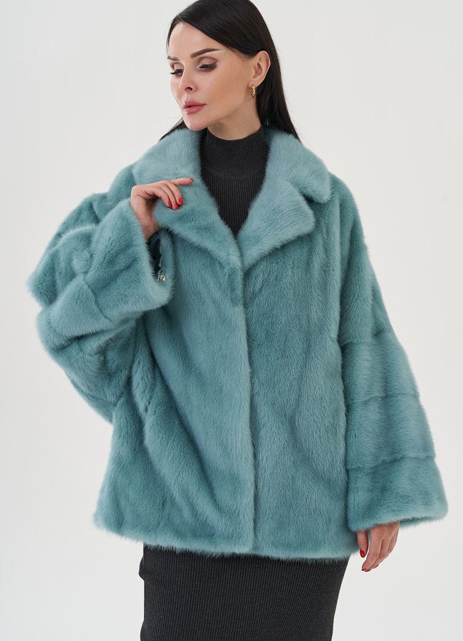 Шуба из норки в цвете мята модель № 24700 меха малина