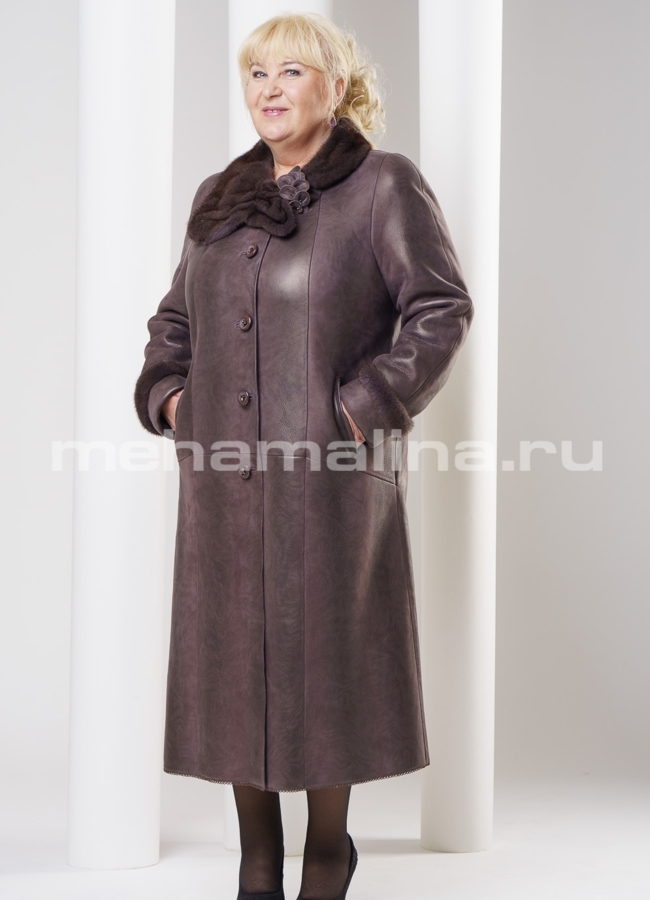 Дубленка женская, воротник норка модель № D-135 меха малина