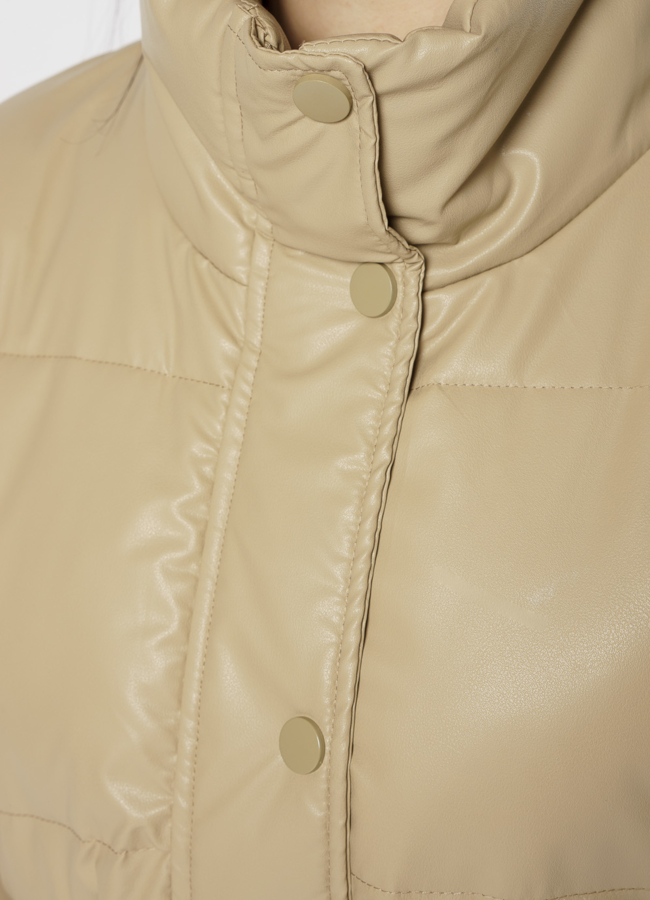 Куртка из эко кожи утепленная бежевого цвета модель № 215 универмаг малина