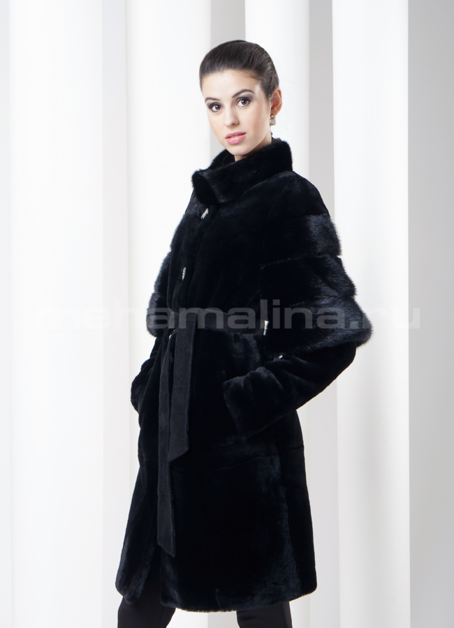Шуба с норковыми рукавами из астрагана модель № S-119  в рассрочку