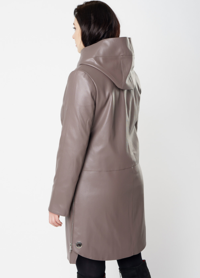 Полупальто женское из эко кожи бежевого цвета модель № 20536 универмаг малина