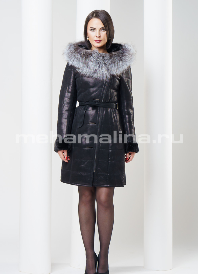 Дубленка из искусственной кожи черного цвета модель № 1555 в рассрочку