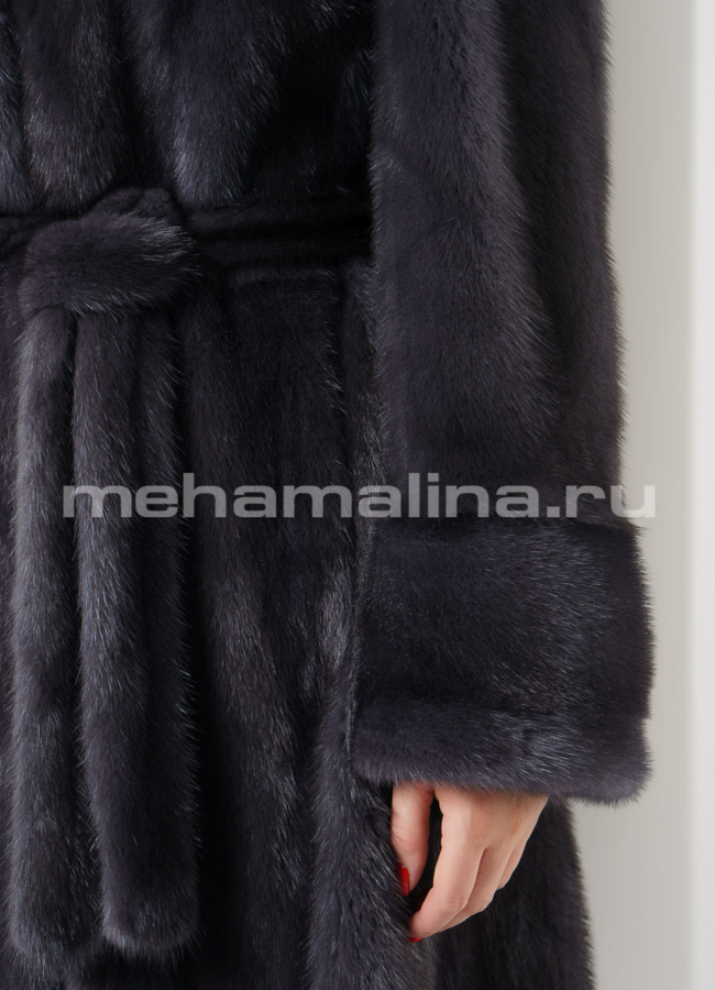 Норковая шуба годе с капюшоном цвет графит модель № S-727 универмаг малина