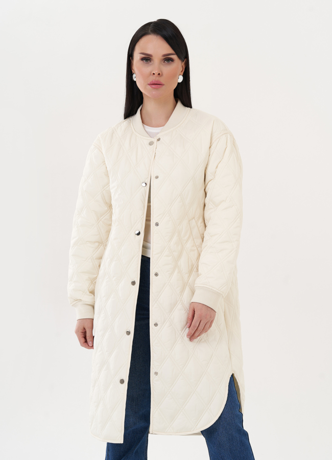 Стеганый пуховик-рубашка бежевого цвета модель № 27020 универмаг малина