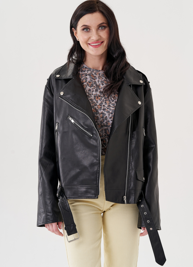 Женская куртка косуха из эко кожи  модель № 24452 меха малина