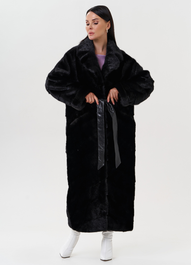 Женская длинная шуба из меха норки модель № 27593 в рассрочку