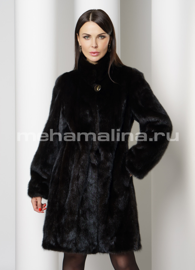 Норковая шуба с воротником стойка модель № S-739 меха малина