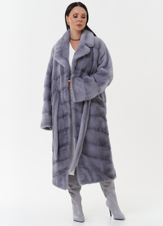 Женская норковая шуба голубого цвета с английским воротником модель № 26016 универмаг малина