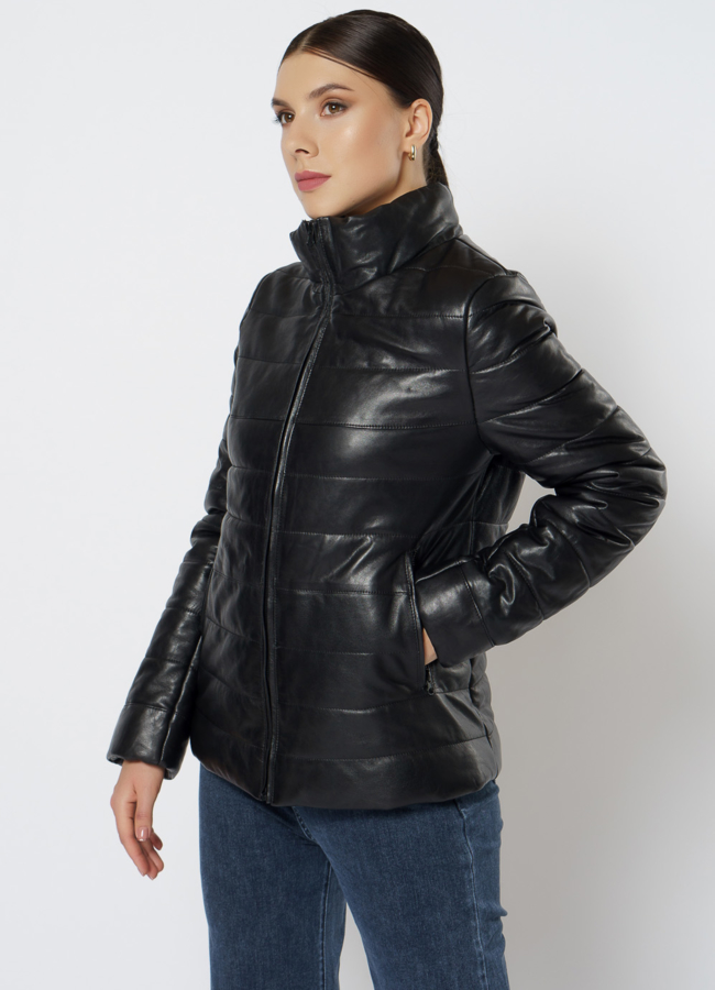 Утепленная кожаная куртка модель № 21605 универмаг малина