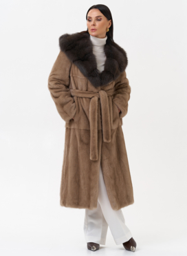 Длинная шуба из норки с куницей