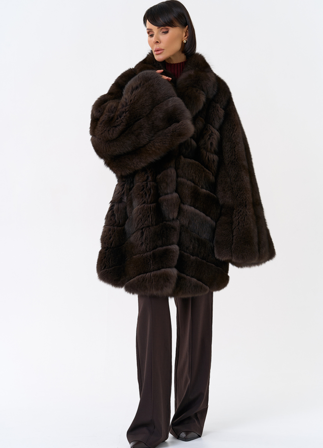 Шуба кимоно из песца модель № 32015 универмаг малина