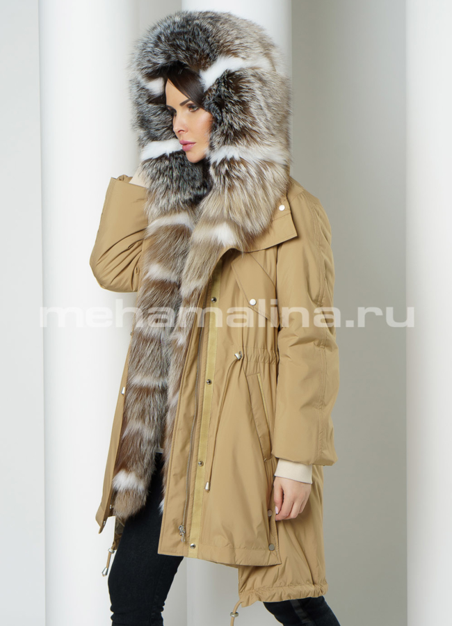 Парка с мехом на молнии с капюшоном модель № 959 универмаг малина