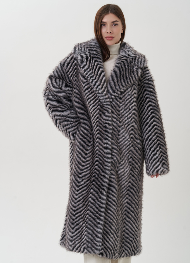 Длинное женское пальто из эко меха модель № 25686 универмаг малина