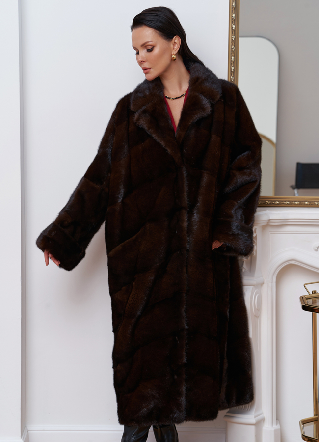 Шуба из меха норки с английским воротником модель № 27589 в рассрочку