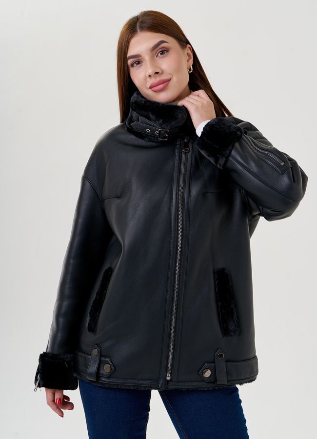 Дубленка из искусственного меха в черном цвете модель № 79309 универмаг малина