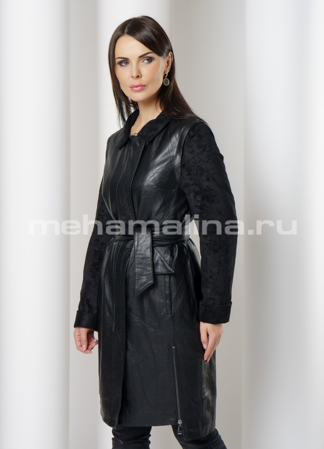 Плащ из эко кожи черного цвета  модель № 1918 универмаг малина