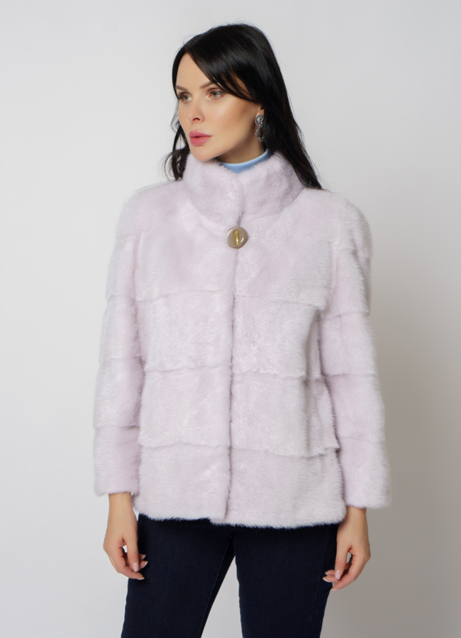 Норковая шуба с воротником стойкой в цвете пудра модель № 19613 универмаг малина