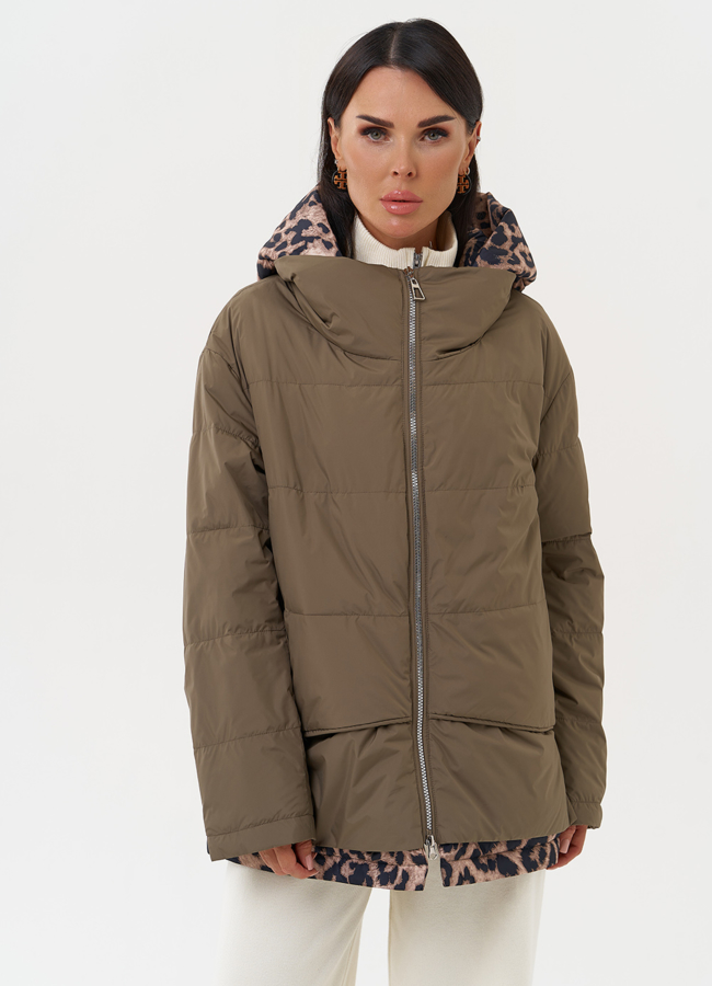 Женская куртка в цвете хаки модель № 31290 меха малина