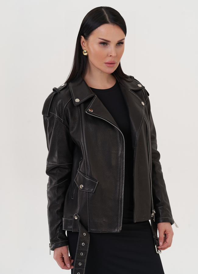 Кожаная куртка с контрастной строчкой модель № 597 универмаг малина Кожаная куртка с контрастной строчкой модель № 597 универмаг малина