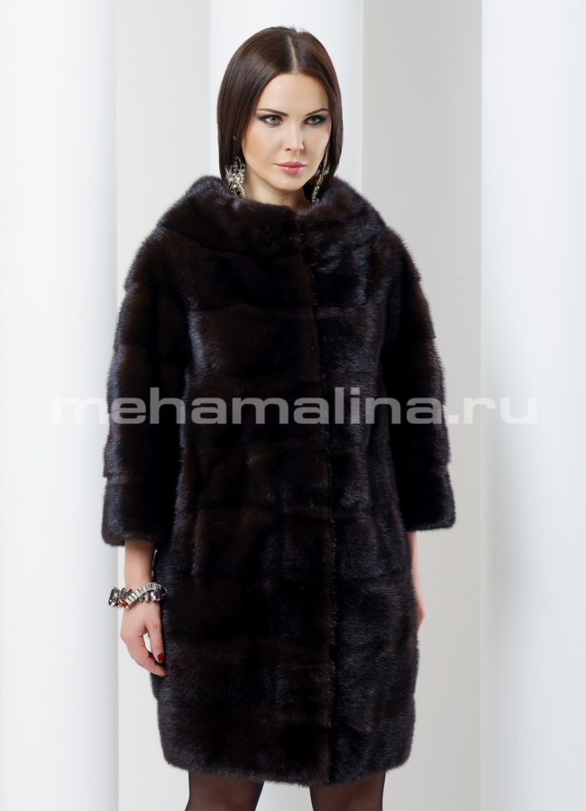 Норковая шуба модель № S-480 меха малина