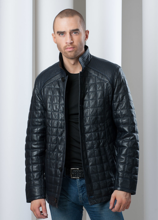 Кожаная куртка на пуговицах, цвет синий модель № KP-31 в кредит Кожаная куртка на пуговицах, цвет синий модель № KP-31 в кредит