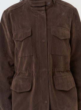 Женская парка из эко замши коричневого цвета Женская парка из эко замши коричневого цвета