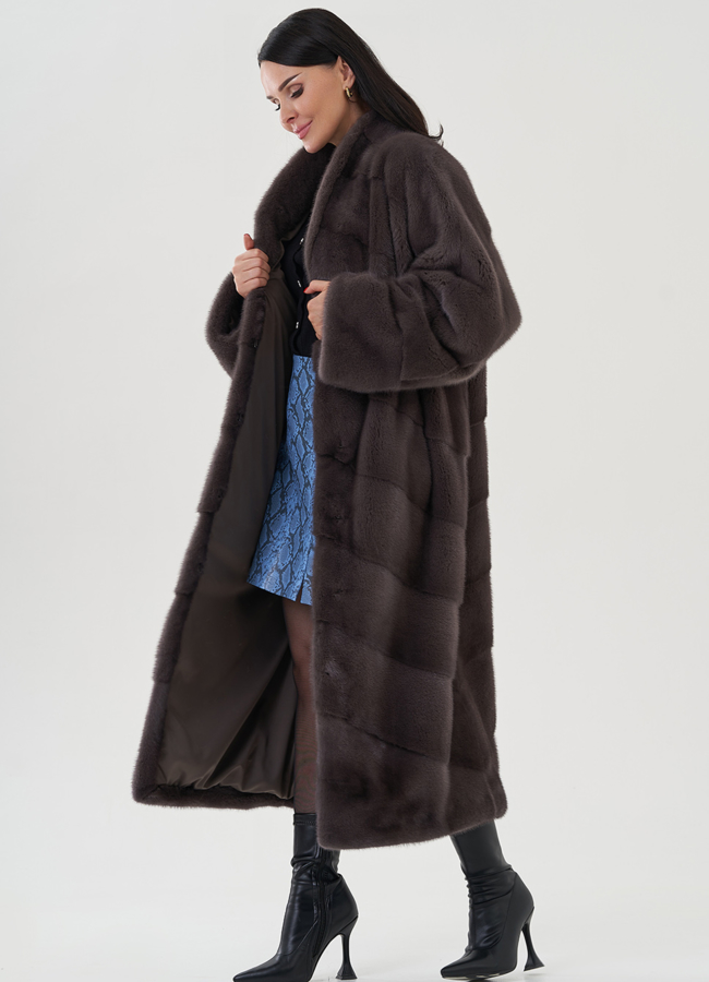 Длинная шуба из скандинавской норки модель № 24969 универмаг малина