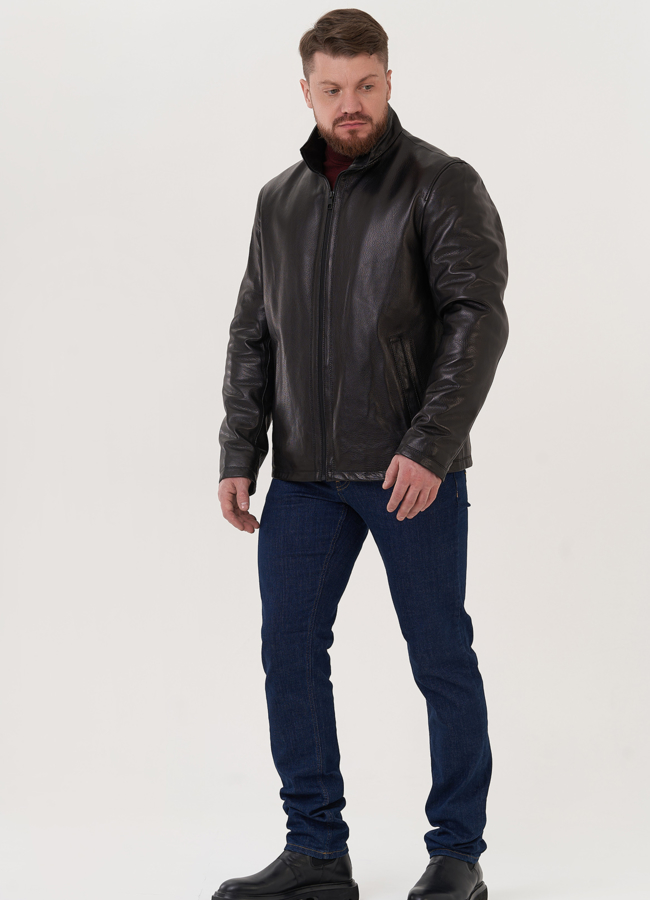 фото Куртка из натуральной кожи черного цвета модель № 26922