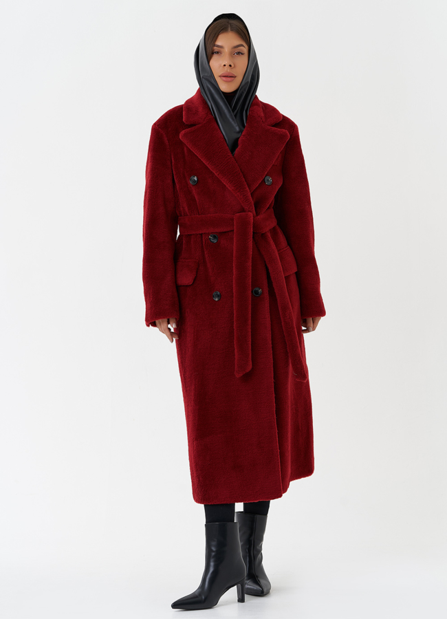Пальто из шерсти с английским воротником модель № 28674 меха малина
