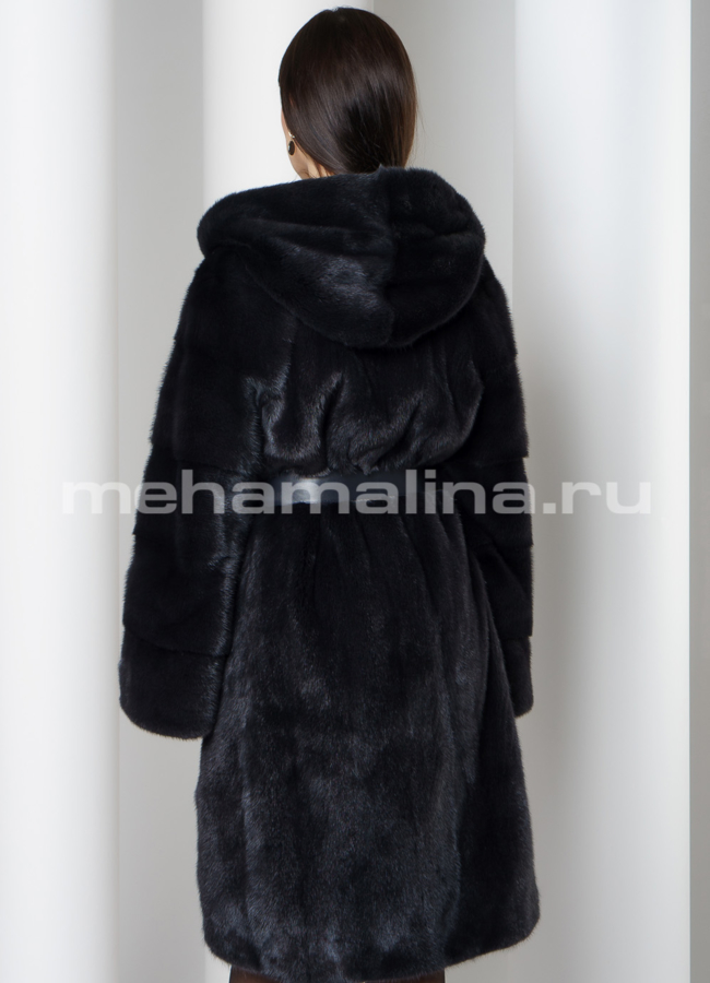 Норковая шуба с капюшоном в цвете уголь модель № S-752 в кредит