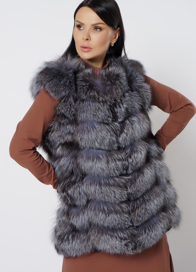 Удлиненный жилет из чернобурки модель № 21721 универмаг малина