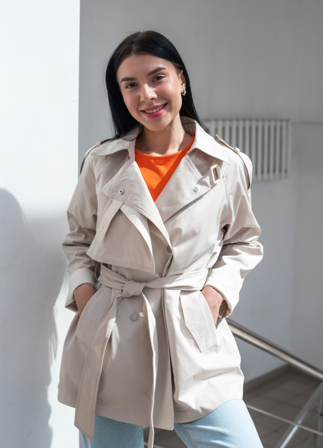 Тренч женский с поясом  модель № 22890 меха малина