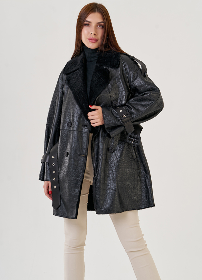 Дубленка из натурального меха под пояс модель № 847023 универмаг малина