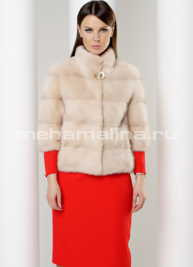 Шуба из норки автоледи модель № S-600 меха малина