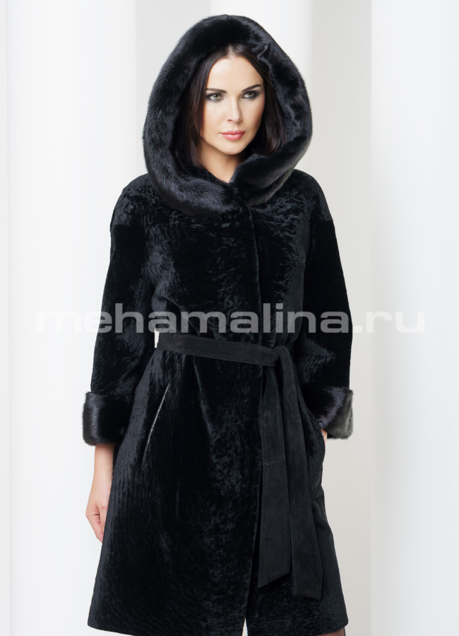 фото Шуба мутон с капюшоном модель № S-425