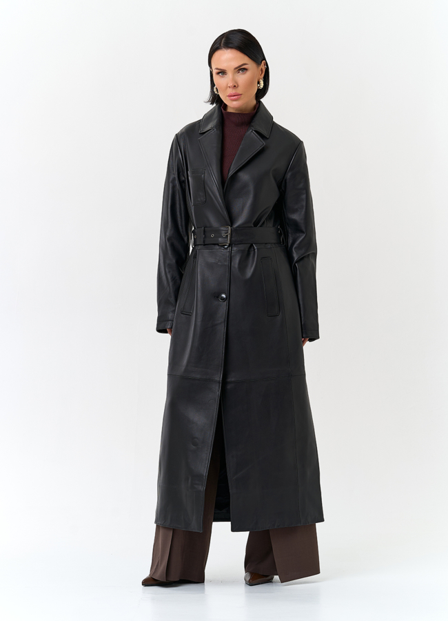 Женский длинный плащ из натуральной кожи модель № 32902 универмаг малина