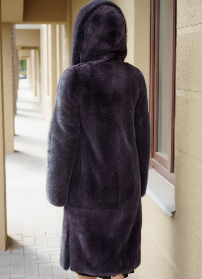 фото Удлиненная норковая шуба с капюшоном  модель № А105/75