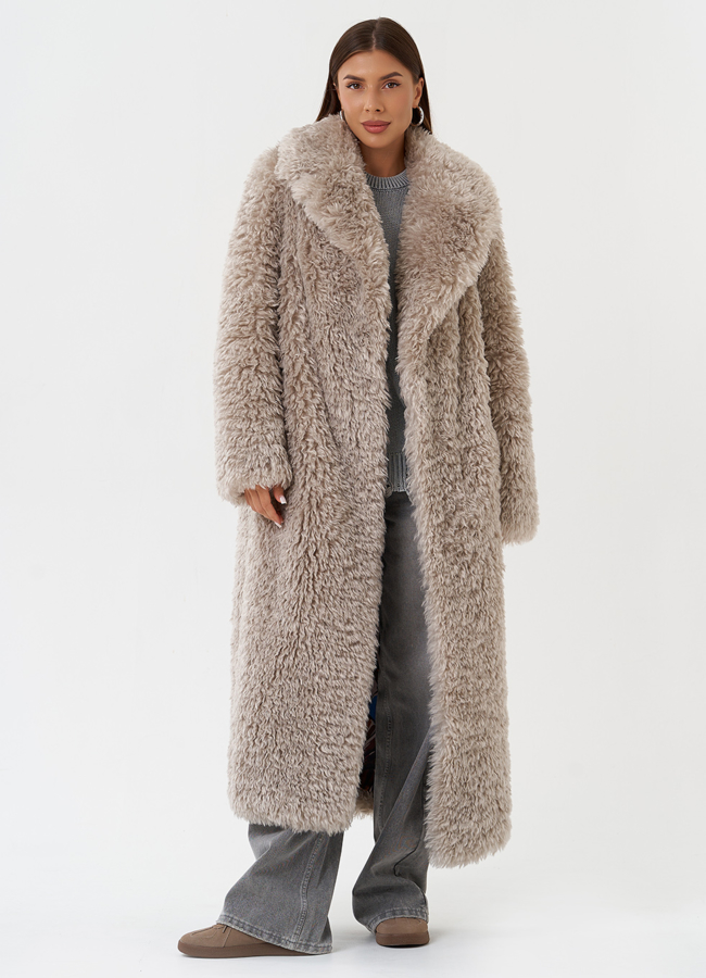 Длинная шуба под овчину с английским воротником модель № 28551 универмаг малина